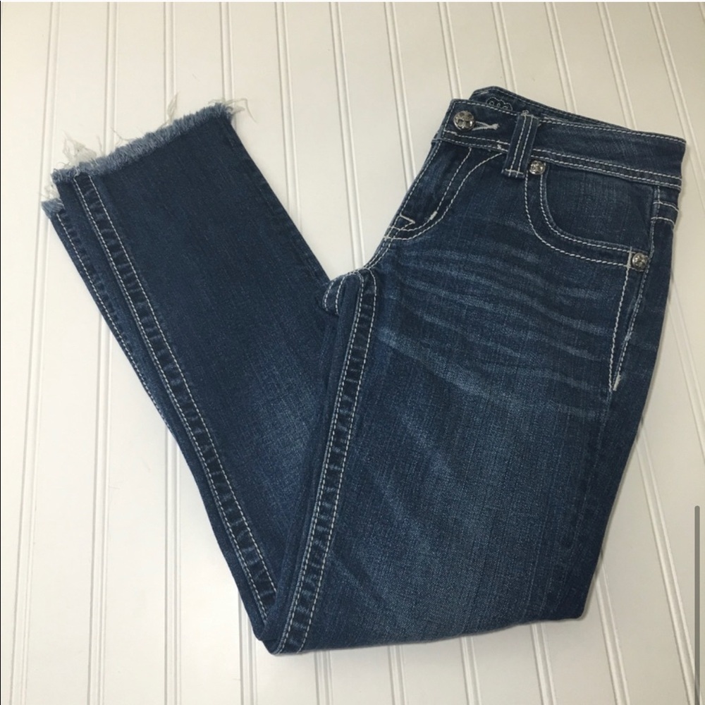 Miss Me Bejeweled Cross Raw Hem Skinny Jeans, 27